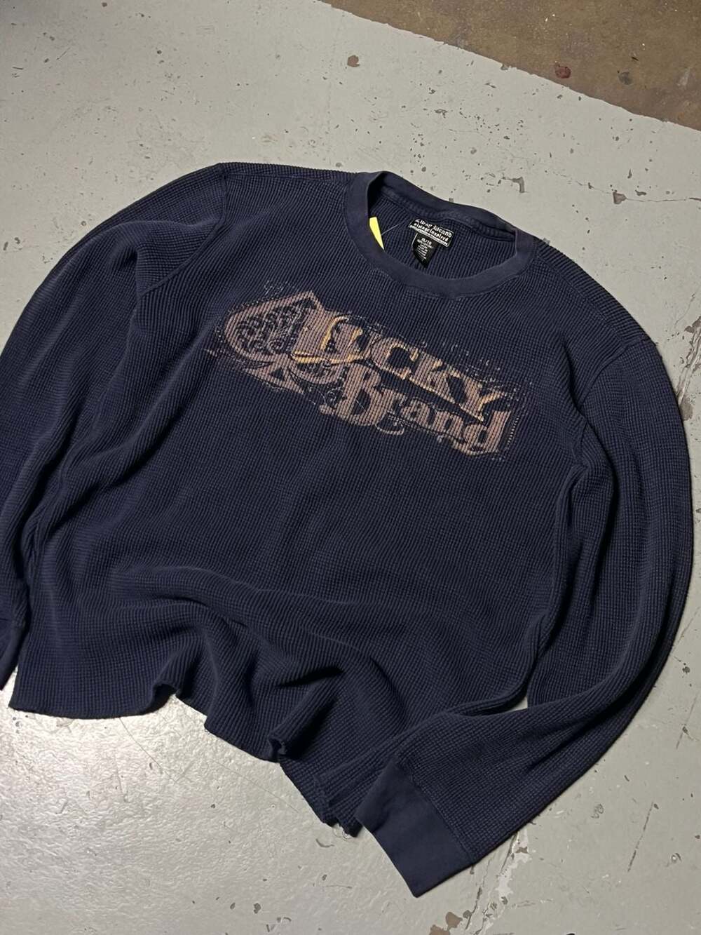 Lucky Brand Thermal Waffle Knit Long Sleeve Shirt Size XL Blue Graphic